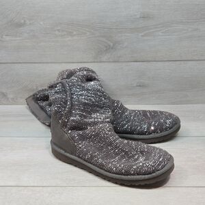 UGG Australia Women Sparkling Gray Knit Sweater Boots Shoes Sz 8